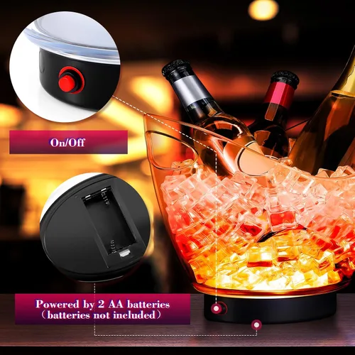 Miniatura 5 de Umigy Cubo de hielo de plástico transparente de 5L LED de 5 L, luz de gran capacidad, enfriador LED colorido RGB con luces para champán, vino
