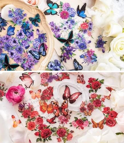 Miniatura 4 de Knaid 300 calcomanías surtidas de mariposas y flores, calcomanías de resina floral de mariposas transparentes, calcomanías estéticas para diario