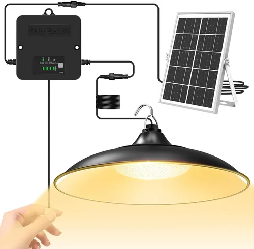 Luz solar para interiores y exteriores, luz colgante diurna blanca cálida disponible con cuerda de tracción, del atardecer al amanecer, 3 modos de