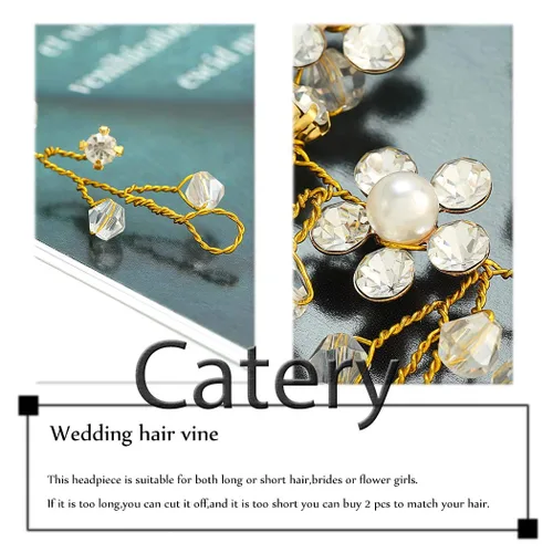 Miniatura 6 de Catery Diadema dorada con diamantes de imitación para novias y mujeres