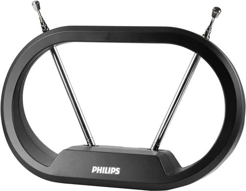 Philips Antena de TV para interiores con orejas de conejo para canales locales, dipolos extensibles de 15 pulgadas, 4K 1080P VHF UHF, antena de