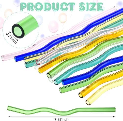 Miniatura 2 de Eaasty 14 pajitas onduladas de vidrio transparente de borosilicato de 0.315 x 7.874 in, bonitas pajitas reutilizables de vidrio