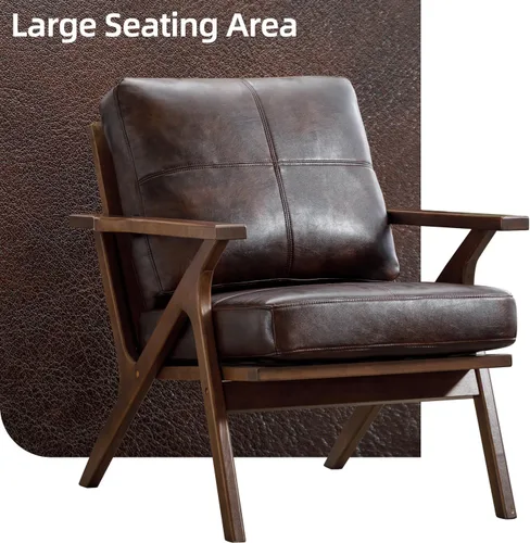 Miniatura 8 de INZOY Silla decorativa moderna de mitades de siglo con marco de madera, silla de sala de estar de piel sintética y sillón acolchado suave y grueso