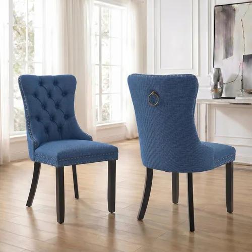 Miniatura 99 de Velvet Dining Chairs Set of 2, Tufted High Chairs with Nailhead Trim, Pull Ring, Black Solid Wood Legs, Elegant Upholstered Accent Chairs for Dining