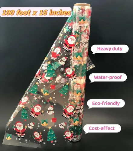 Miniatura 2 de Rollo de envoltura de celofán de Navidad de 100 pies - Envoltura de celofán de Navidad para envolver cesta de regalo, regalo, vino, decoración