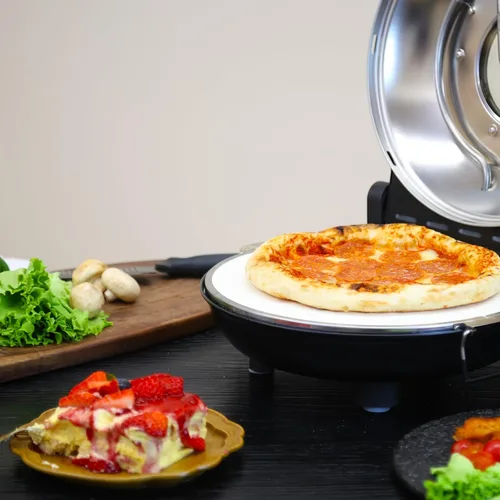Miniatura 6 de Horno de Pizza de Piedra, Máquina Eléctrica para Pizza de Interior de 12'', Máquina para Hacer Pizza de Encimera de 1200W con Control Dual de Negro