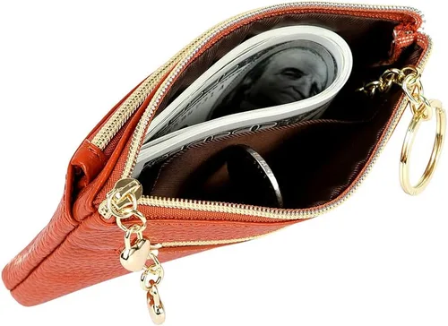 Miniatura 4 de Monedero de cuero genuino para mujer, con cremallera, tamaño de bolsillo, Marrón