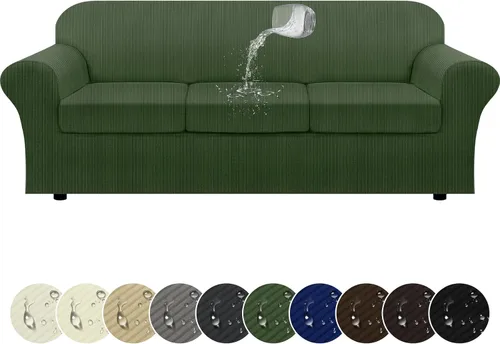 Miniatura 45 de Funda impermeable para silla con brazos, juego de 2 piezas, funda a rayas para 1 sofá separado con cojín en T, fundas de sillón de tela