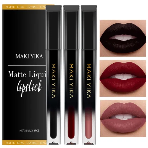 Miniatura 18 de MAKI YIKA Lápiz labial rojo burdeos para mujer, pintalabios de larga duración, sin manchas, mate, líquido, a prueba de transferencia, sin crueldad
