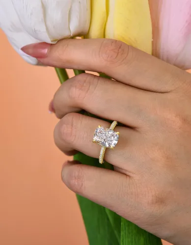 Miniatura 4 de Anillo de compromiso alargado de corte cojín de 4 CT7CT para mujer, anillo de diamantes de imitación, plata de ley 925, anillos de compromiso