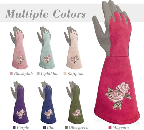 Miniatura 5 de Rose Pruning Gloves Thorn Resistant, Embroidery Gardening Gloves with Extra Long Forearm Protection Rosa rojo