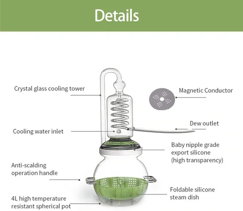 Miniatura 4 de YUEWO Equipo de destilación de aceite esencial de cristal de 1 galón/4 litros, máquina extractora de hidrosol, destiladores de agua, kit