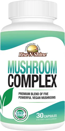 RISE-N-SHINE Suplemento complejo de hongos para claridad y concentración – Apoyo inmunológico con melena de león, reishi, hongos, chaga, maitake y
