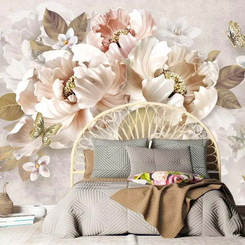 Miniatura 2 de Bormia Papel pintado floral 3D Peony Butterfly Mural de pared para sala de estar dormitorio (no despegar ni pegar)