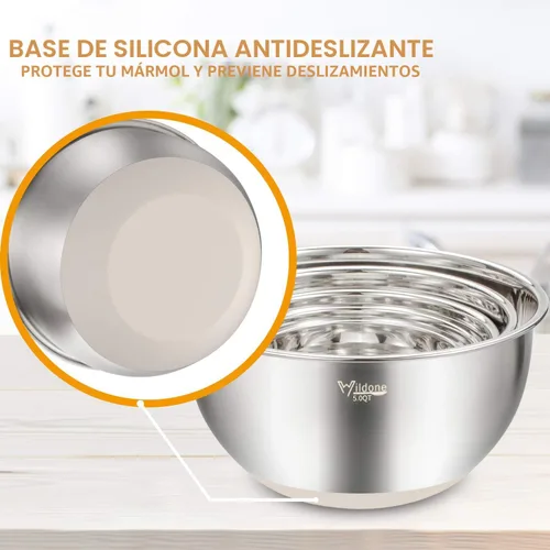 Miniatura 5 de Wildone Juego de 5 cuencos anidables para mezclar con tapas herméticas, 5 piezas de cuencos de acero inoxidable color caqui para cocina