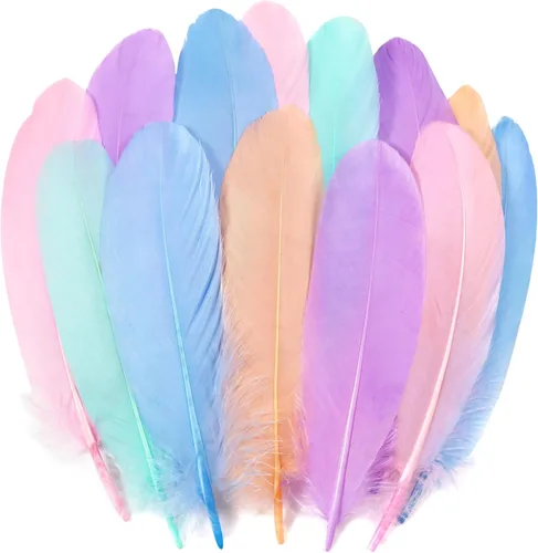 Miniatura 27 de 50 piezas de plumas de ganso naturales de 5 estilos, accesorios de ropa, paquete de estilos arcoíris, decoración de Pascua, Navidad, ropa
