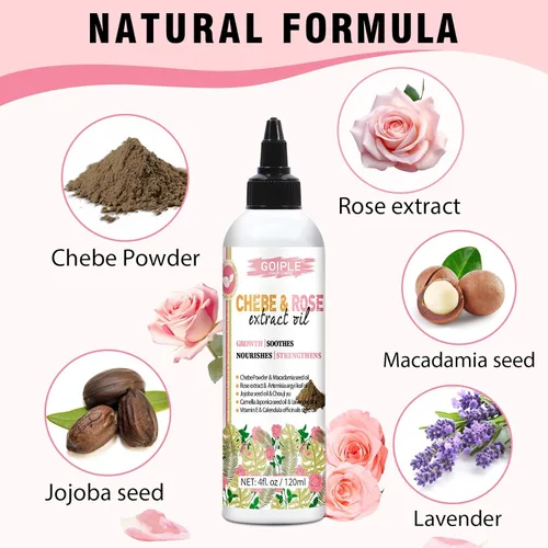 Miniatura 2 de Aceite para el cabello Chebe y rosa para el crecimiento del cabello, aceite hidratante de extracto de Chebe y rosa para cuero cabelludo, polvo