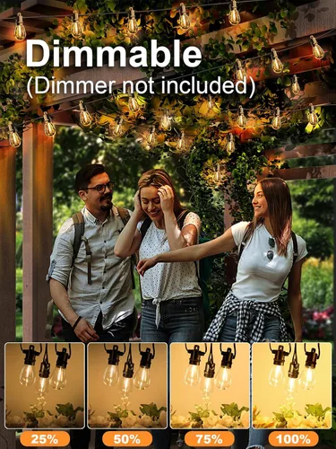 Miniatura 5 de Svater Guirnalda de luces para exteriores de 200 pies, luces de patio para exteriores con bombillas LED inastillables, impermeable, IP65, luz