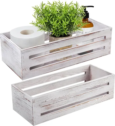 Miniatura 11 de LotFancy Caja de decoración de baño, paquete de 2 soportes de madera para papel higiénico, cesta negra para tanque de inodoro, cesta de Negro