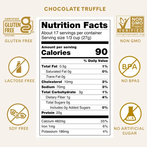 Miniatura 2 de ICONIC Proteína en polvo, trufa de chocolate - Libre de azúcar, proteína baja en carbohidratos - Libre de lactosa, sin gluten, sin transgénicos