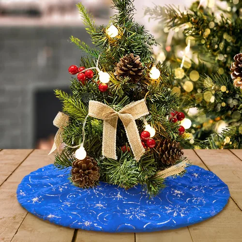 Miniatura 42 de Faldones de Felpa para Árbol de Navidad, 24 pulgadas, Lujosa Cubierta de Base de Árbol de Navidad de Piel Sintética Negra con Copos de Nieve Dorados