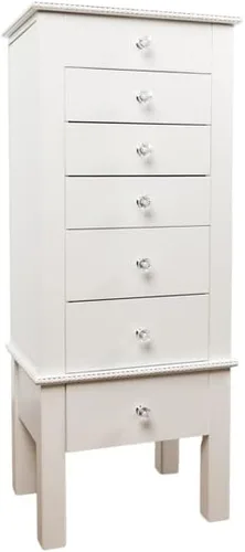 Miniatura 3 de Hives and Honey Kimberly Jewelry Armoire - Organizador de almacenamiento blanco moderno con cajones divididos y ganchos para collares, diseño
