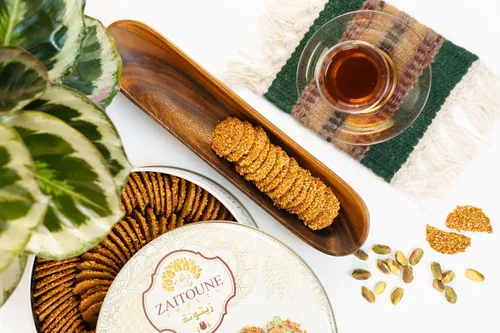 Miniatura 6 de Zaitoune Galletas Barazek - 8.82 oz Lujosas galletas crujientes de sésamo y pistacho hechas a mano en Turquía Hermosa lata de regalo