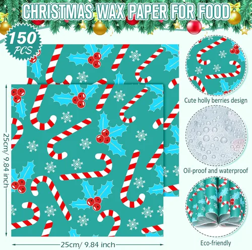 Miniatura 2 de Yahenda 150 piezas de papel de cera de Navidad, hojas de papel de pergamino decorativo impermeable para panadería, resistente a la grasa