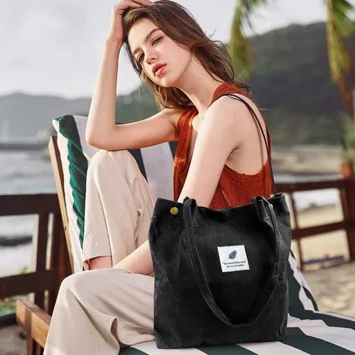Miniatura 81 de Ayieyill - Bolsa de pana para mujer y niña, con correa de lona para colgar al hombro, bolsa con bolsillo