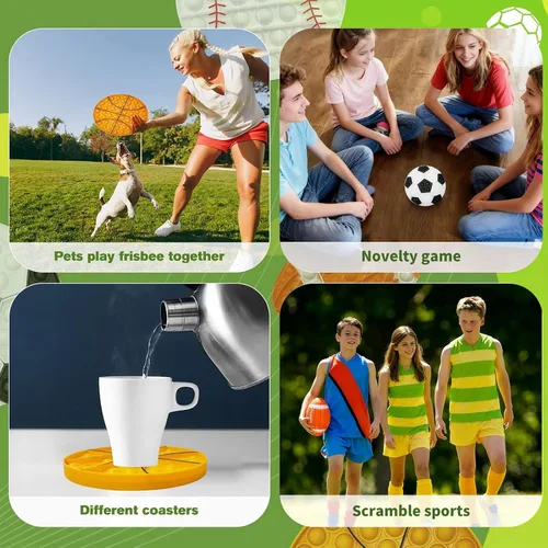 Miniatura 5 de 4 piezas de juguetes para ansiedad, juguetes deportivos para presionar burbujas, juguete sensorial para fútbol, baloncesto, béisbol, rugby, juguetes
