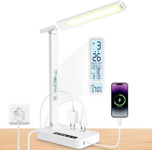 Miniatura 11 de Infiway Lámparas LED de escritorio para oficina en casa: lámpara de escritorio con puerto de carga USB - 1 USB-A, 1 puerto tipo C, 2 tomas de Blanco
