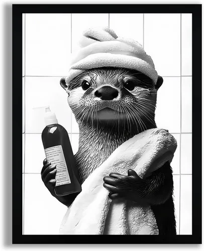 Miniatura 23 de SYWENNOI Arte de Pared en Lienzo Enmarcado en Blanco y Negro para Baño, Divertido Gato Negro Sentado en el Inodoro Leyendo Periódico Decoración
