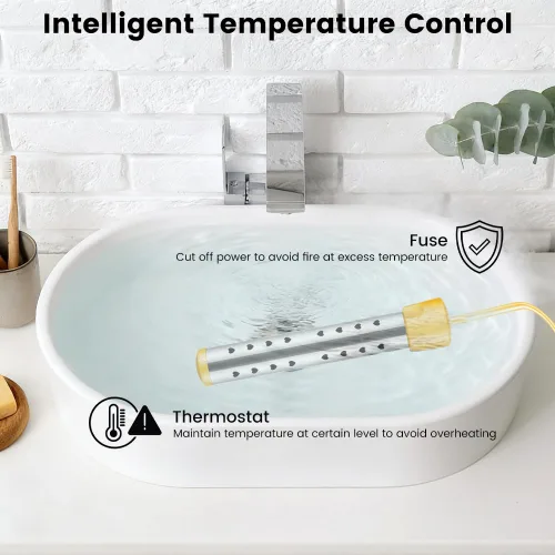 Miniatura 2 de Calentador de agua de inmersión de 1500 W, certificado UL, calentador de agua sumergible portátil con control inteligente de temperatura, acero