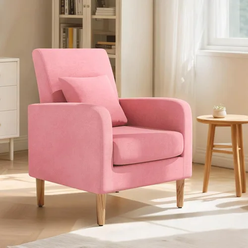 Miniatura 12 de Magshion Silla decorativa Mid-Century para dormitorio, cómoda silla de lectura para sala de estar, sillón tapizado de tela de lino, sofá individual