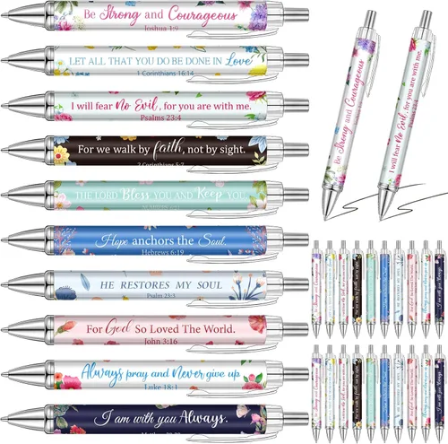 Qeeenar 50 bolígrafos con versículo bíblico, regalo cristiano, citas inspiradoras, bolígrafos de tinta retráctiles divertidos para mujeres, hombres,