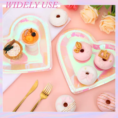 Miniatura 5 de Remerry 100 platos de corazón de boda, platos de papel desechables en forma de granel, platos de papel gruesos, platos decorativos de postre