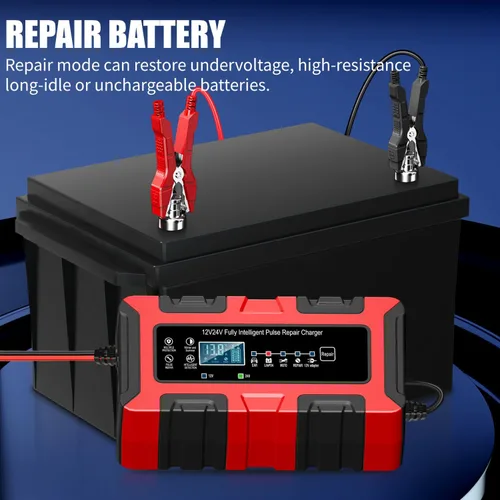 Miniatura 5 de Cargador de batería inteligente de coche de 12 V/24 V, mantenedor de 10 amperios y cargador de goteo, desulfatador con compensación de temperatura