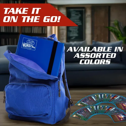 Miniatura 6 de Monster - Carpeta para tarjetas coleccionables de 12 bolsillos (4 x 3), álbum azul mate, páginas únicas de carga lateral antirrobo y protección