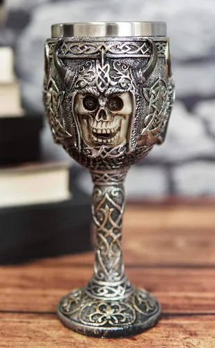 Miniatura 8 de Ebros - Calavera vikinga berserker con casco con cuernos de bisonte, copa de vino de 7 onzas con patrones de nudos celtas, taza de cáliz vintage