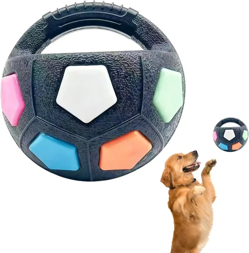 Miniatura 8 de Pelota calmante para perros con asa, pelota interactiva para jugar con mascotas, pelotas de tenis amarillas integradas y sonido chirriante