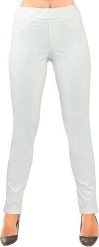 Miniatura 2 de SAGE Pantalón de pierna cónica para mujer con mezclilla blanca lavada enzima y bolsillos traseros funcionales