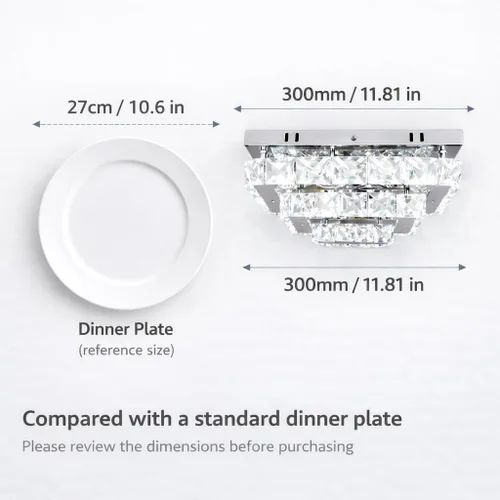 Miniatura 2 de Finktonglan Lámpara LED de techo empotrada de cristal, LED integrado de 24 W, luz blanca fría de 6500 K luz de día, cristal K9 rectangular y acero