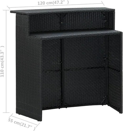 Miniatura 8 de vidaXL Mesa de bar negra para patio, diseño moderno, clima, ligera y duradera, marco de acero con recubrimiento de polvo de ratán de polietileno