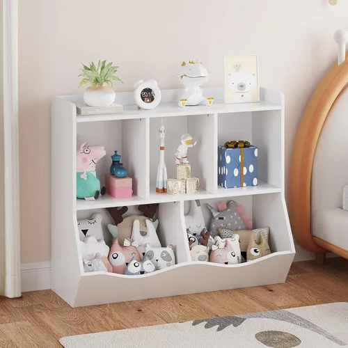 Miniatura 11 de IDEALHOUSE Estantería y estantería para niños, estante de almacenamiento de juguetes, estante múltiple con armario organizador de cubos para niños