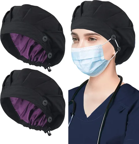 ABAMERICA Gorras Bouffant con botón y banda para el sudor, gorras médicas ajustables para mujeres y hombres, talla única, multicolor