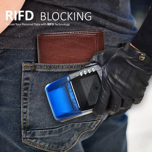 Miniatura 17 de Cartera de cuero RFID hecha a mano para hombres, elegante cartera de bolsillo frontal triple con 2 ranuras para identificación y 9 tarjetas, Negro