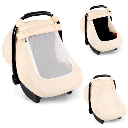 Miniatura 11 de Fundas de asiento de automóvil de muselina para bebés, funda de asiento de automóvil de verano para niños y niñas con ventana transpirable, toldo