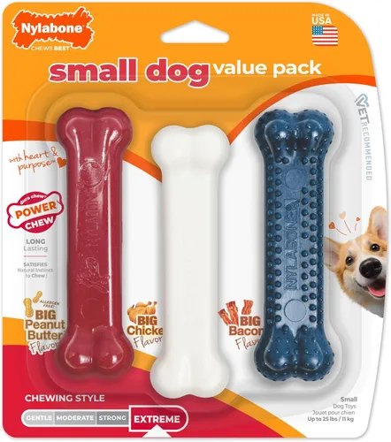 Miniatura 11 de Nylabone Original Bone Power - Paquete de valor de juguetes masticables para perros, juguetes duraderos para perros masticadores agresivos, sabor