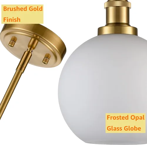 Miniatura 4 de DAYCENT Modernas luces colgantes doradas para isla de cocina, lámpara colgante de vidrio de leche, lámpara colgante de globo de mediados de siglo