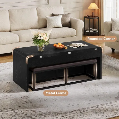 Miniatura 4 de Juego de mesa auxiliar de doble elevación con silla, 4 en 1, mesa de centro de 40 pulgadas con compartimento oculto, para sala de estar, mesas